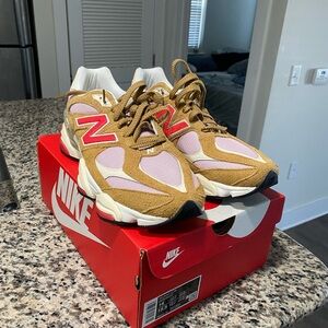 New Balance Sneakers with Red and Tan Highlights